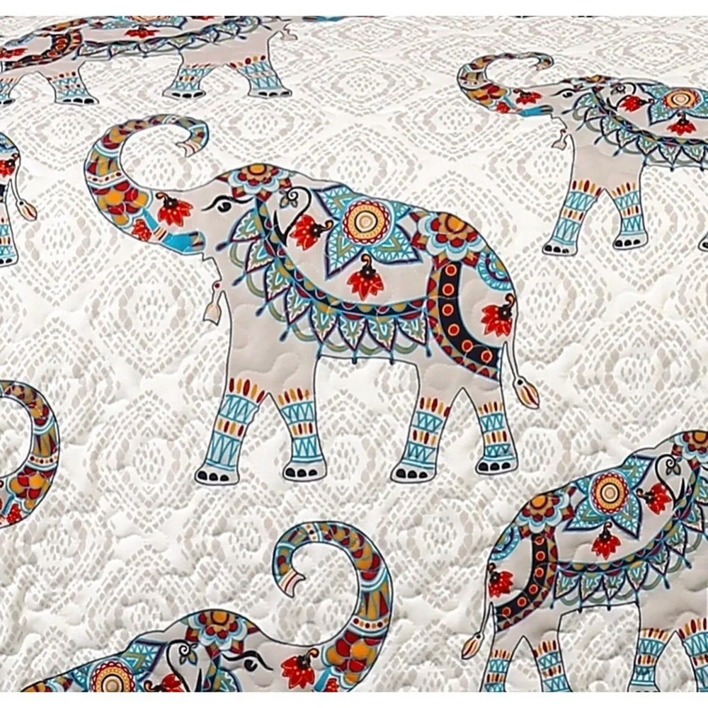 Lush Decor Hati Elephant Throw Blanket 50x60 Multicolor White Quilted Sherpa NWT